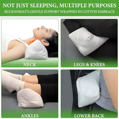Small Neck Roll Buckwheat Pillow - 15 x 6’’ Cervical Neck Pillow for Lumbar, Knee & Backrest – Best Pillows for Side Sleepers & Travel with Adjustable Head & Breathable Zipper Cotton Case - 2.4 lbs