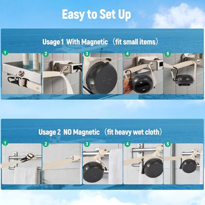 Caudblor Magnetic Clothesline for Cruise Ship Cabin Essentials, 13ft Retractable Travel Clothes Line with Clips Windproof Holes，Portable Laundry Drying Lines for Must Haves 2026 Hotel, RV, Indoor