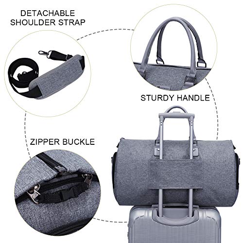 Modoker Convertible Garment Bag with Shoulder Strap, Carry on Garment Duffel Bag for Men Women - 2 in 1 Hanging Suitcase Suit Travel Bags, Grey Heather - color: Grey Heather