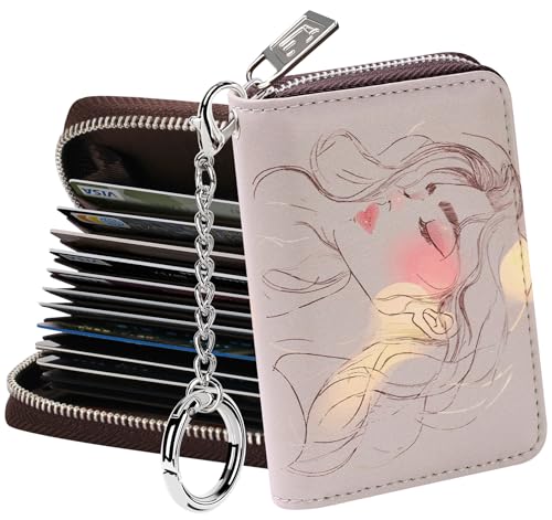 FurArt Zipper Wallet Women, RFID Blocking Credit Card Wallet, Business Card Holder, Compact Size KeyChain Wallet - color: Classical Lady