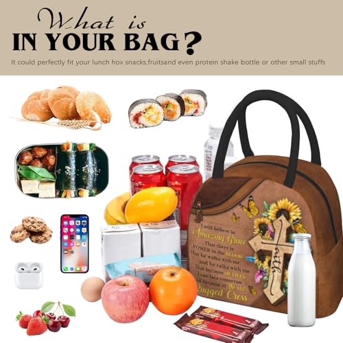 Christian Insulated Lunch Bag Bible Verses Lunch Box for Women Inspirational Spiritual Cross Sunflower Lunchbox Religious Reusable LunchTote Bag for Church Office Work Travel - color: Christian 1