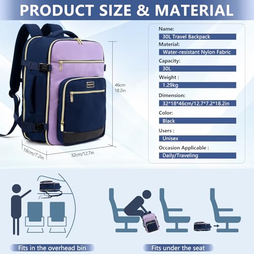 Travel Laptop Backpacks, 30L Carry On Backpack with 3 Packing Cubes, Travel Backpack for Women Airline Approved, Overnight Weekender Backpacks, Navy Blue - color: Navy Blue