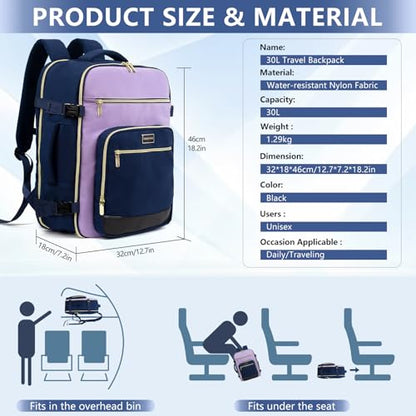 Travel Laptop Backpacks, 30L Carry On Backpack with 3 Packing Cubes, Travel Backpack for Women Airline Approved, Overnight Weekender Backpacks, Navy Blue - color: Navy Blue