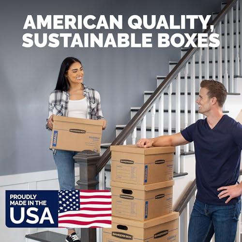 Bankers Box Small Classic Moving Box 10 Pack, Reinforced Handles, Tape-Free Assembly, Box with Lid, 15" x 12" x 10", Cardboard - size: Small, 10 Count (Pack of 1)