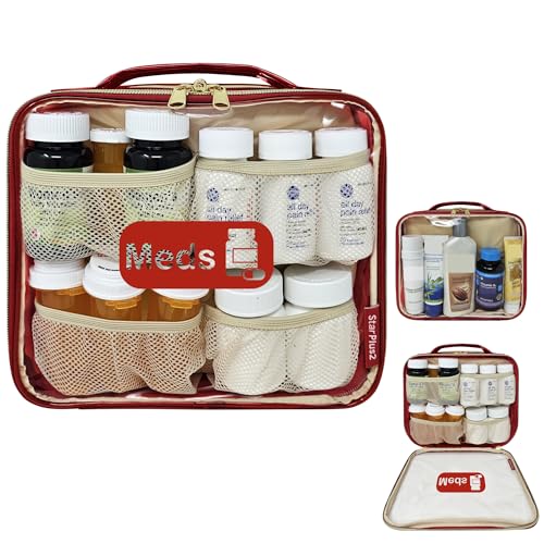 Large Travel Pill Bottle Organizer, Clear Medicine Bag, 2 Zipper Compartments with Divider and Mesh Pockets, Easy View of Medications, Medical Supplies, and Toiletries, PVC - Red - color: - Pvc Red, size: L (Pack of 1)