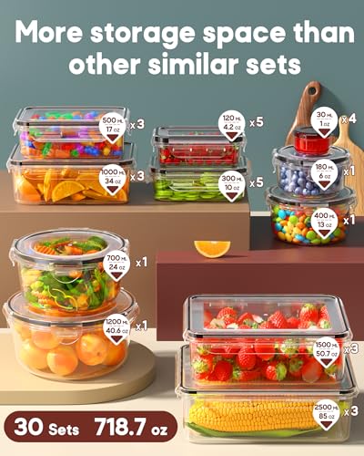 60 PCS Food Storage Containers with Lids Airtight, (30 Lids & 30 Containers) Leak proof Containers Set for Kitchen, Meal Prep, BPA-Free, PVC-Free Plastic, Microwave/Dishwasher Safe, Extra Labels & Pen - color: 60 PCS