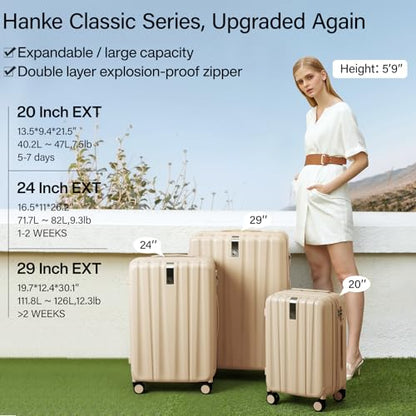 Hanke 20 Inch Expandable Carry on Luggage 22x14x9 Airline Approved Lightweight PC Hard Shell Suitcases with Wheels Travel Luggage Rolling Suitcase Travel Luggage Bag for Weekender(Cuba Sand Pink) - color: Cuba Sand, size: Expandable 20 Inch