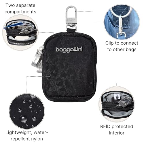 Baggallini womens On the Go Mini Pouch - color: Black Cheetah Emboss