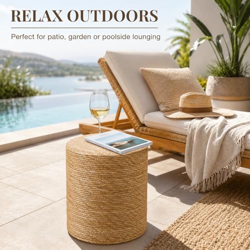 Wimarsbon Natural Seagrass Foot Stool, Hand Weaving Round Ottoman, for Living Room, Outdoor Seat (Natural) - color: 14inch Natural Cattail