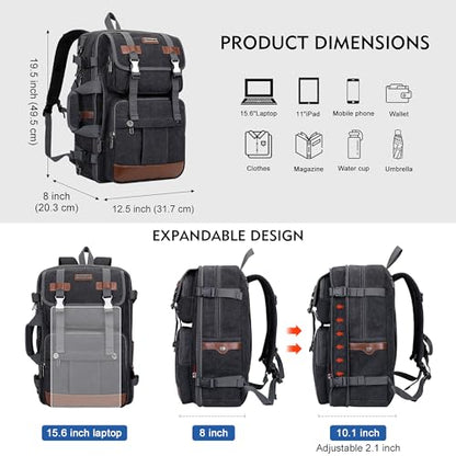 WITZMAN Canvas Travel Backpack for Men Large Laptop Backpack Fit 16 inch Carry-on Airline Approved Convertible Shoulder Rucksack(A6617-3 Black) - color: Black