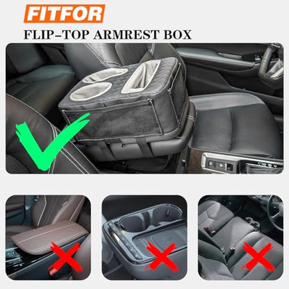Auto Center Console Cup Holder Organizer, Universal PU Leather Armrest Storage Box with Tissue Holder & Side Pockets, Multi-use for Car Front/Back Seat, Truck, RV, Boat