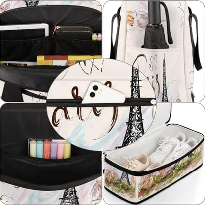 Paris Eiffel Tower Foldable Travel Duffel Bag, Expandable Sports Gym Bag with Shoes Compartment Weekender Overnight Totes Bags for Women Men - color: Paris Eiffel Tower