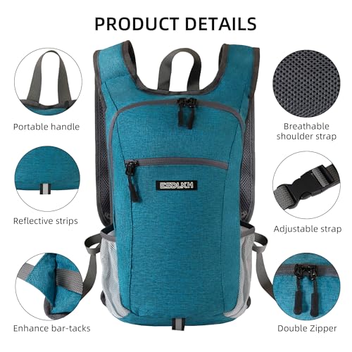 Small Hiking Backpack with Detachable Front Phone Holder, Foldable Packable Back pack with Chest and Waist Strap, Lightweight Daypack for Women Men (Blue, 15L) - color: Blue