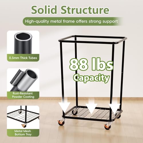 150L Laundry Basket with Lid and Wheels, Rolling Laundry Hamper with Cloth Cover, Laundry Cart with Metal Frame & Removable Bag, Large Dirty Clothes Hampers for Bedroom, Laundry Room Bathroom, Black - color: Black, size: 150L
