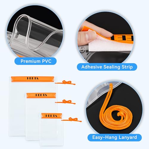 HEETA 5-Pack Clear Waterproof Dry Bag Pouch, Water Tight Cases Dry Bags Document Holder for Camera Mobile Phone Maps, Kayaking Boating - color: Orange