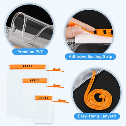 HEETA 5-Pack Clear Waterproof Dry Bag Pouch, Water Tight Cases Dry Bags Document Holder for Camera Mobile Phone Maps, Kayaking Boating - color: Orange