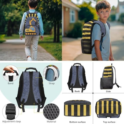 3pcs Kids Boys Backpack Sets with Reusable Insulated Lunch Box Big Capacity Pen Case Set,Excavator Daypack for Elementary Primary,Back to School Supplies - color: Excavator -2