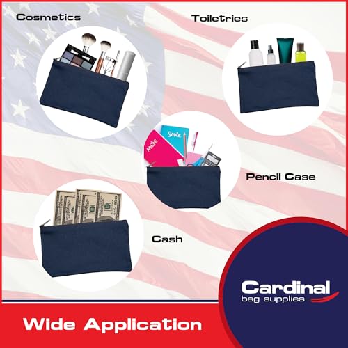 Multipack of 2 Compact Zipper Cloth Pouches, Zipper Bag, Travel Toiletry, Cosmetics, Stationary Case, 11 x 6 inches (Navy) - color: Navy Blue