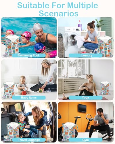 ALVABABY 2pcs Cloth Diaper Wet Dry Bags Waterproof Reusable with Two Zippered Pockets Travel Beach Pool Daycare Soiled Baby Items Yoga Gym Bag for Swimsuits or Wet Clothes 2LM22 - color: Stamps about fish and fruits