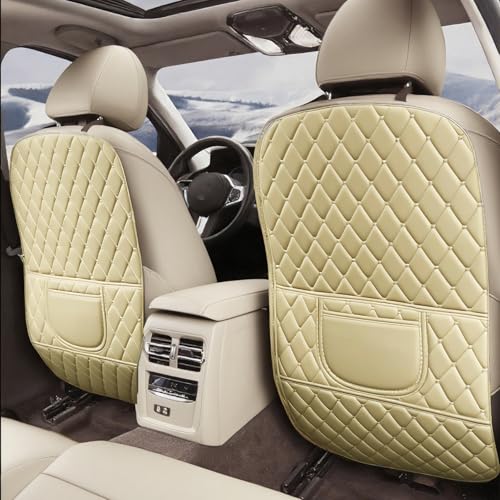 Leatherette Car Seat Protector - 2 Pack Large Car Kick Mats with Storage Pockets Organizer Seat Back Cover Against Dirty Shoes & Scratches, Universal Fit for Most Vehicles, Beige - color: Beige