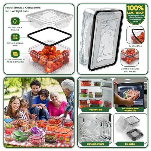 RockBerry 56 PCS Food Storage Containers with Lids Airtight- Plastic Container for Pantry Kitchen Organization-Microwave Dishwasher,Freezer Safe 100% Leak Proof (28 Stackable Boxes-28 Lids) - color: 56Pcs