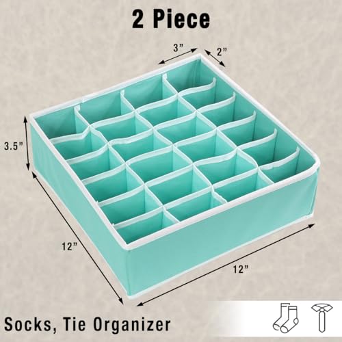Simple Houseware 2 Pack Closet Sock Organizer, 24 Cell Drawer Divider, Turquoise - color: Turquoise, size: 2 Pack