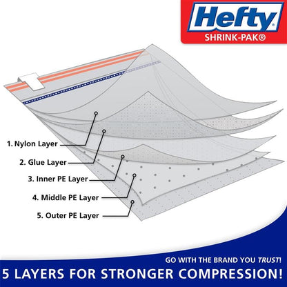 Hefty Shrink-Pak Mattress Bags for Moving - King/California King Size | Heavy Duty & Water Resistant Vacuum Compression Mattress Bag, Storage Protection Mattress Cover for Moving