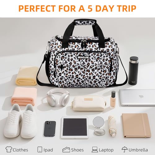 Travel Duffle Bag for Women, Underseat Carry On luggage Bag Foldable Overnight Weekender Hospital Bag Lightweight Airplanes Personal Item Travel Tote Bag for Women Birthday Gifts, 16IN Leopard Print - color: Leopard Print, size: 16IN