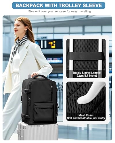 VGCUB Carry on Travel Backpack for Women Men Large Laptop Gym Work Frontier Airlines Personal Item Bag Business Airport Lightweight Backpack Flight Approved Mochilas de Viaje Black - color: Black, style: Large