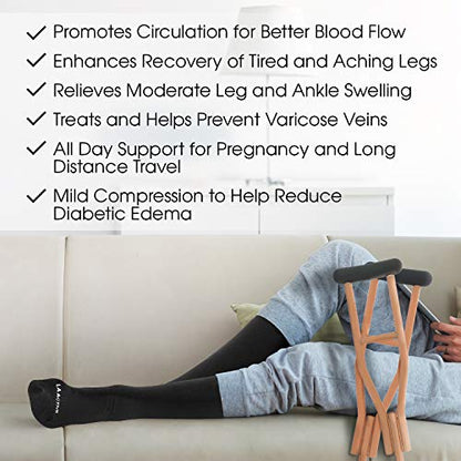 LA ACTIVE Graduated Compression Socks with Non-Slip Grips for Safety - 15-20mmHg for Women & Men - Perfect for Travel, Recovery, Medical and Maternity Support (Cool Blue, L/XL)
