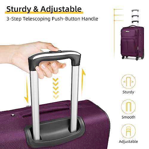 LARVENDER Softside Luggage Sets 5 Piece Expandable Suitcases Set with Spinner Wheels TSA Lock, Lightweight Soft Shell Rolling Travel Luggage Set for Men and Women, Purple - color: Purple, size: 5 Piece Set