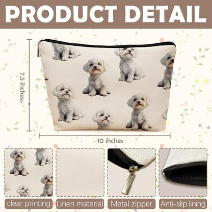 Maltese Dog Makeup Bag, Maltese Lovers Gifts Cosmetic Bag for Women, Dog Mom Lovers Owner Gifts for Women Christmas, Pet Lover Gift Zipper Travel Makeup Pouch for Purse - color: maltese
