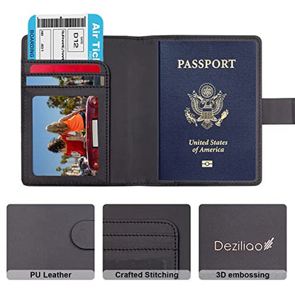 Unisex Faux Leather Passport and Vaccine Card Holder, Black, Slim, Waterproof, Lightweight, RFID Blocking - color: Black, style: Classic