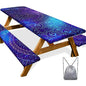 Picnic Table Cover with Bench Covers Camping Essentials Waterproof Windproof Camping Tablecloth with Drawstring Bag, Fitted Rectangle Tables and Seats, 96in, Blue Purple - color: Blue Purple, size: 96in
