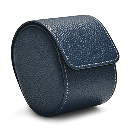 Oirlv Luxury Leather Travel Watch Case Single Watch Box for Men and Women Portable Jewelry Watch Storage Roll Organizer(Blue) - color: Blue