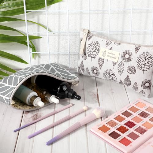 4 Pcs Canvas Cosmetic Bags Cosmetic Pouches with Zipper Makeup Bag Multi-Function Canvas Travel Pouch Vacation Travel Toiletry Bag for Women Girls, 4 Patterns
