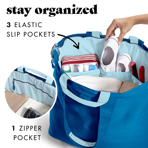 Fit & Fresh XL Beach Tote Bag for Women – XL Travel Tote with Zipper & Pockets, Oversized Canvas Pool Bag, Weekender Carry-On - color: Cobalt