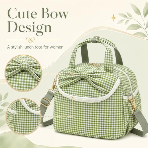 Bluboon Lunch Bag for Women, Insulated Lunch Tote with Shoulder Strap, Cute Large Lunch Box for Work, Teacher Nurse Lunch Cooler Bag for Office, Picnic, Travel (Sage Green Off White Gingham) - color: Sage Green Off White Gingham
