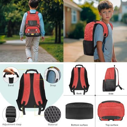 Kids Backpack Set for Boys,Fire Truck School Backpacks with Children Lunch Box and Pencil Case, Back to School Supplies for Preschool Primary - color: Fire Truck