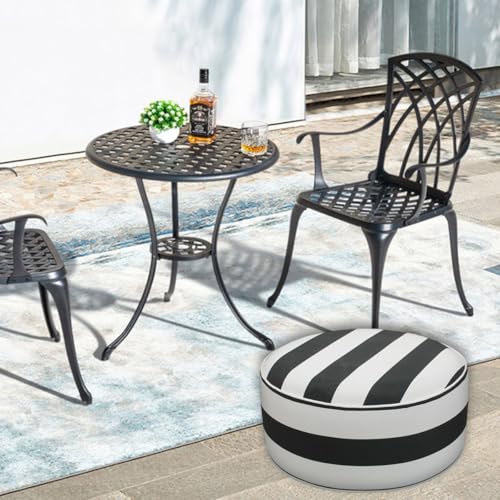 Inflatable Outdoor Ottoman,20"x9" Portable Patio Pouf,Water Resistant,Fade-Resistant,Round Blow Up Footrest Stools for Home Garden Camping Travel(Black and White) - color: Black and White