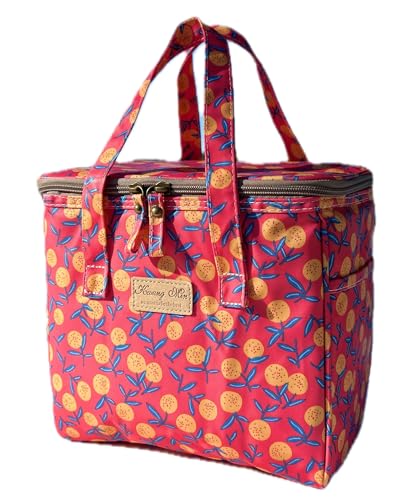 Kwang Min Floral Insulated Lunch Bag for Women,Reusable Lunch Box,Large Cooler for Office,Picnic Outdoors,Premium Quality Waterproof Fabric,Ideal Gift for Outdoors and work (Red Cherry) - color: Red Cherry