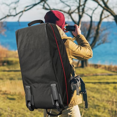32" Soft-Sided Foldable Wheeled Duffle Bag, 110L Expandable 140L Rolling Travel Bag with Matching Storage Pouch, Updated Black-Red - color: Black-Red
