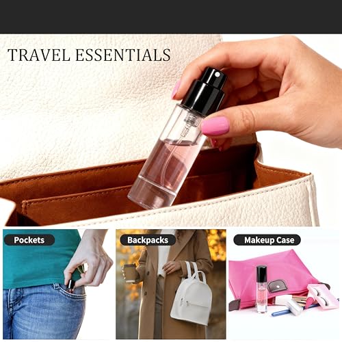 5ml Perfume Travel Refillable Bottle Perfume Atomizer, Travel Size Perfume Bottle,12pcs Glass Bayonet Mount Fragrance Atomizers for Trip, Leak-proof Cologne Sprayer Bottles - color: black