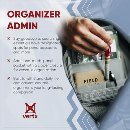 Vertx Admin Organizer Multi Pocket for Backpack, Bag Organization, Hook and Loop Attachment, Grey - One Size