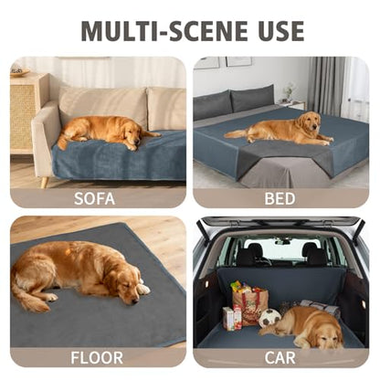 Ameritex Pet Bed Blanket Reversible 100% Waterproof Velvet Super Soft for Sofa and Bed - color: Blue+darkgrey, size: 68x82 Inches