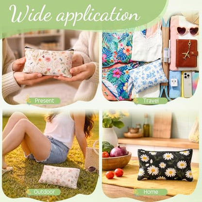 Eccliy Flower Makeup Bag Floral Cosmetic Bag for Women Canvas Gifts Accessories Toiletry Pouch with Zipper Gift Bags Organizer for Team Party Friend - size: 8 x 5 Inch, style: Flower