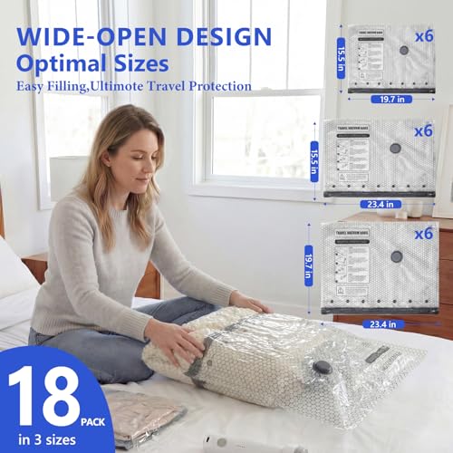 Vacuum Seal Bags for Clothing Travel with Rechargeable Air Pump, Carry-on Size Vacuum Bags for Travel, Space Saver for Clothes 18 Combo Size - size: 18 Combo Size