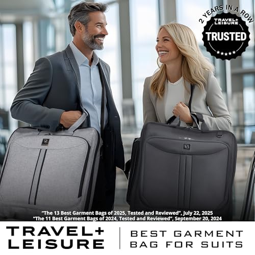 ZEGUR Premium Suit Garment Bag Carry On - Hangs 4 Suits - Travel & Business with Shoulder Strap and Laptop Compartment - color: Black