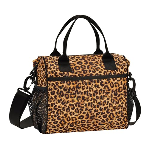 Leopard Print Lunch Bag & Lunch Box for Women with Adjustable Shoulder Belt Insulated Portable Lunch Tote Bag Cooler Bag for Girls Travel Office Picnic - color: lunch 10, size: Medium