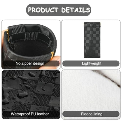 Sightor Sunglasses Case, 2 Pcs Soft Eyeglass Cases Checkered Sunglass Case Portable Squeeze Top Leather Glasses Pouch - color: Black, Brown